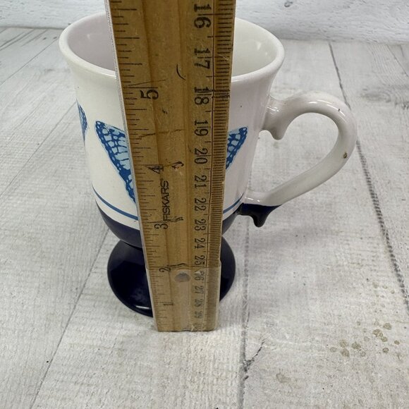 Vintage BUTTERFLY Cobalt Blue White Pedestal Ceramic 10oz Irish Coffee Mug Set 4 - Picture 9 of 16